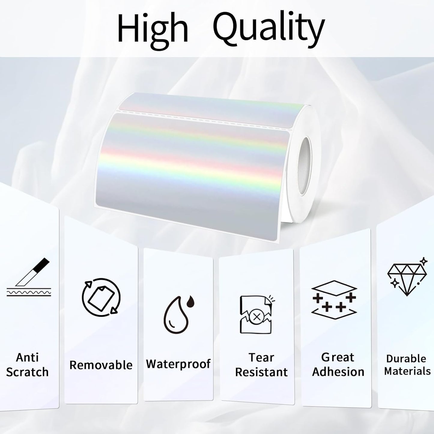 2x4 Inch Holographic Thermal Labels, Silver Direct Thermal Stickers Label, Self-Adhesive Glitter Thermals Printer Sticker Labels, Perforation Line Design- 200Pcs/ 1 Roll