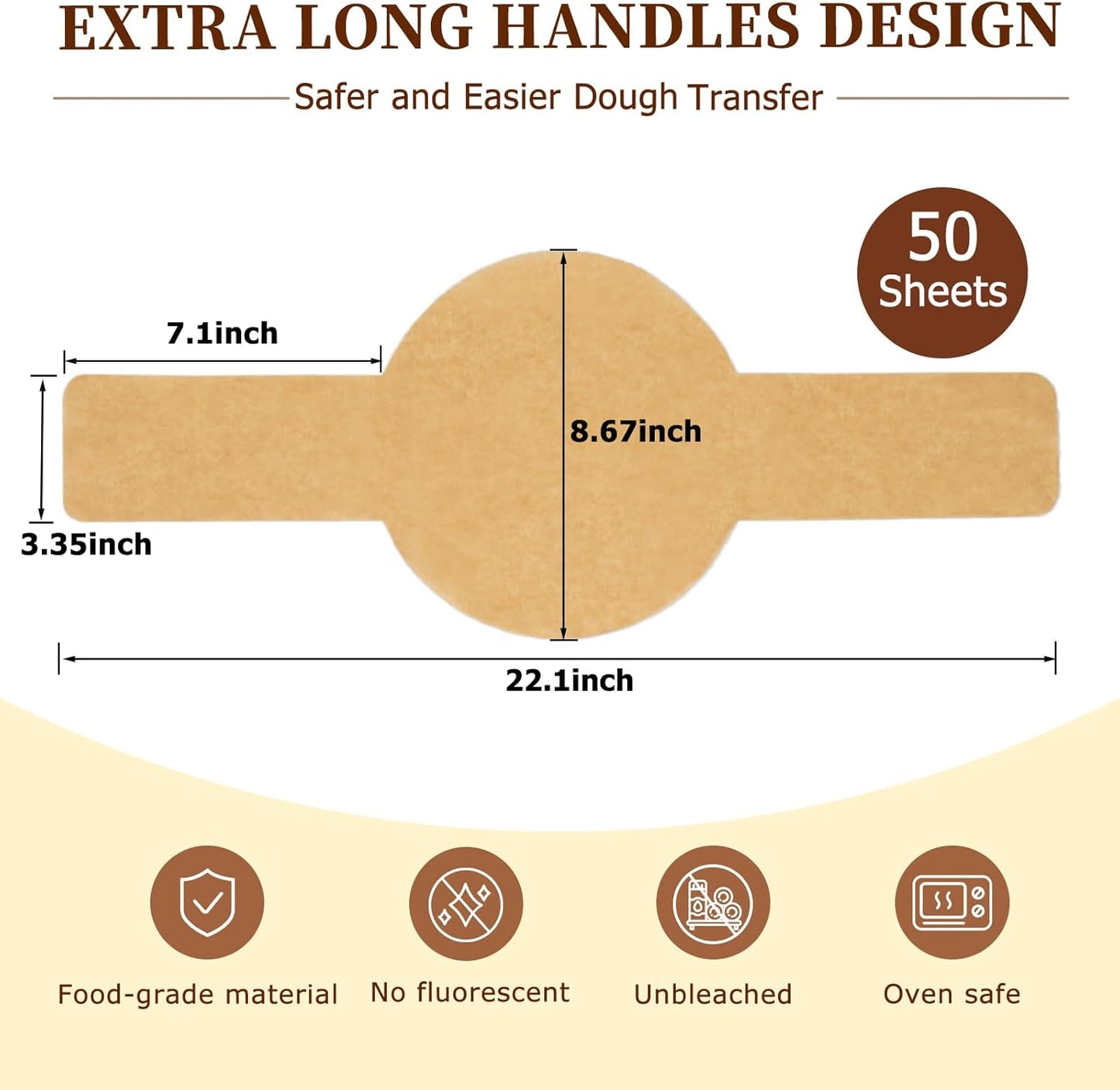 Parchment Bread Sling for Dutch Oven, BlissBoard Disposable Bread Baking Mat with Long Handles, 50 Pcs Unbleached Parchment Paper for Air Fryer, Sourdough Transfer