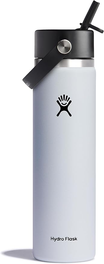 Hydro Flask Water Bottle - Insulated Stainless Steel - Wide Straw Lid, Non Spill, Leakproof in 24 Oz White