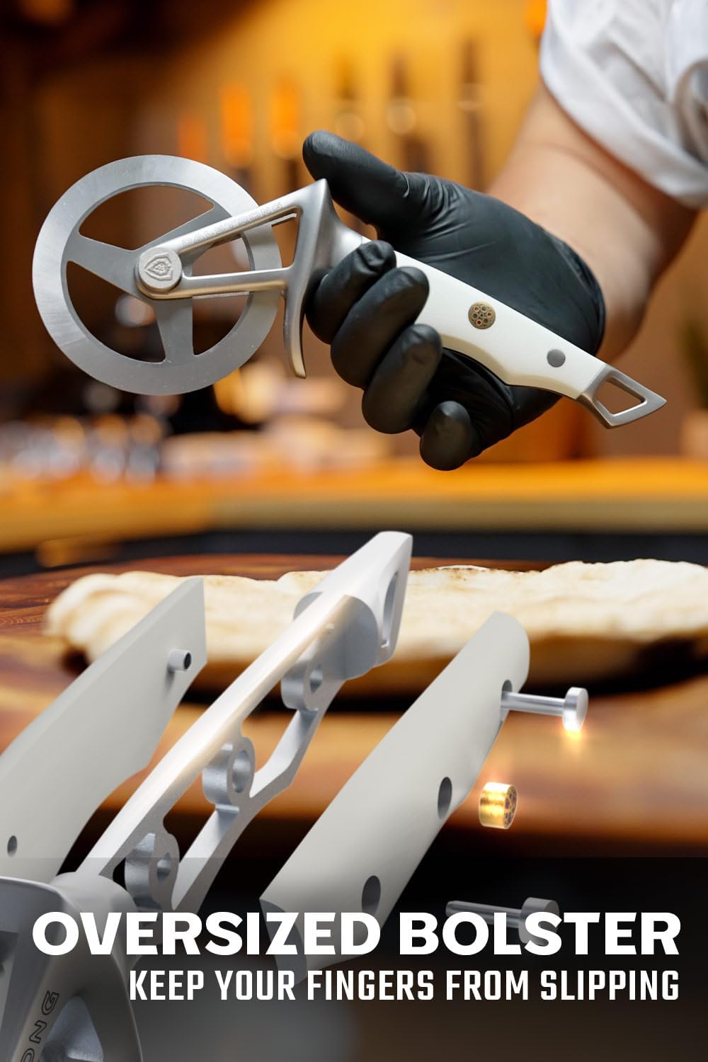 Dalstrong Pizza Wheel Cutter - White G10 Handle - The Orbit Razor Unique Pizza Wheel & Cutter - Gift High-Carbon Heavy-Duty Stainless Steel - Razor Sharp - Thumb Guard Protection & Blade Cover