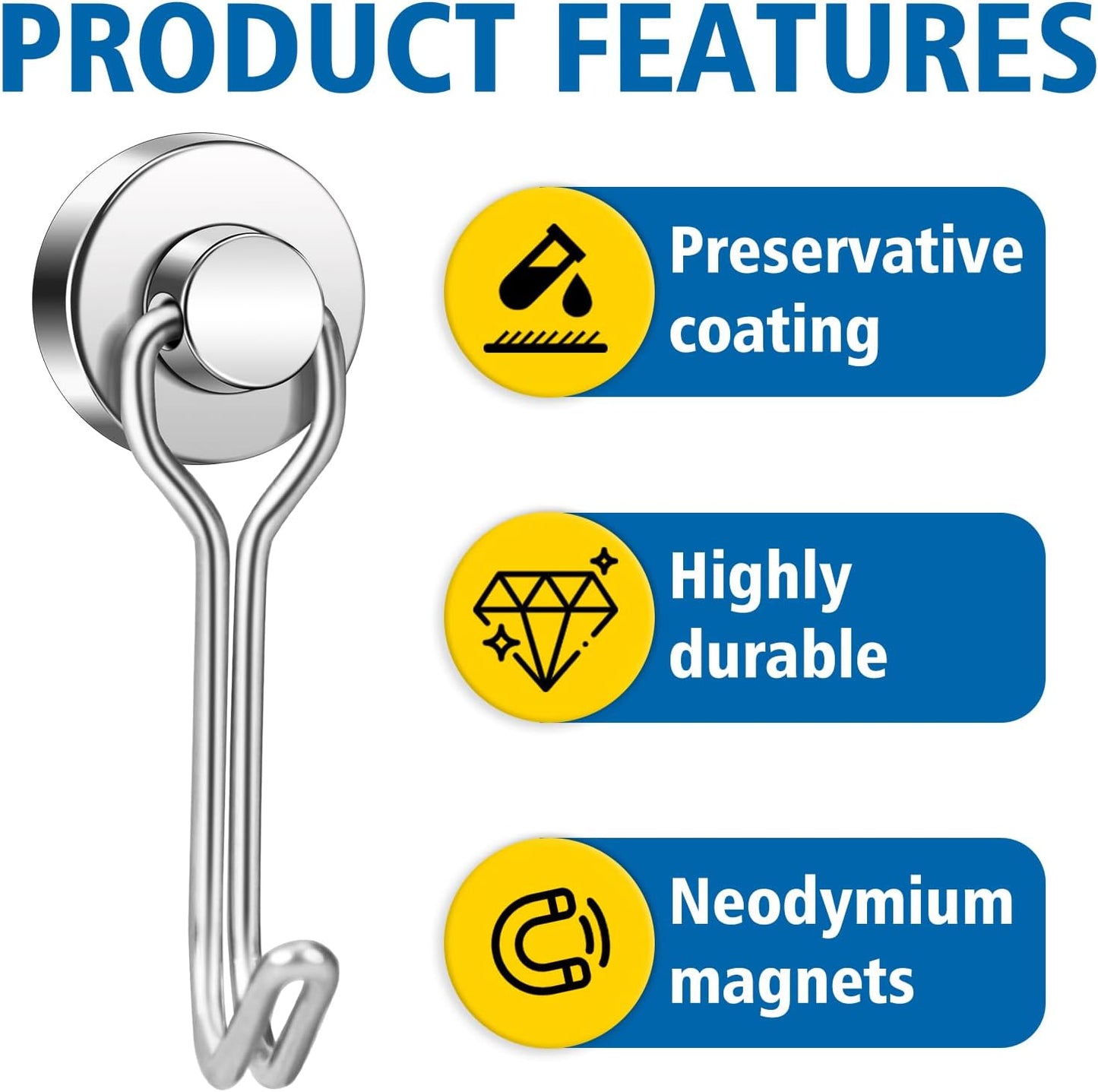 BAVITE Swivel Swing Magnetic Hooks New Upgraded, Refrigerator Magnet Hook,Strong Neodymium Magnets, Perfect for Refrigerator and Other Surfaces, Silver 30lb 12pack