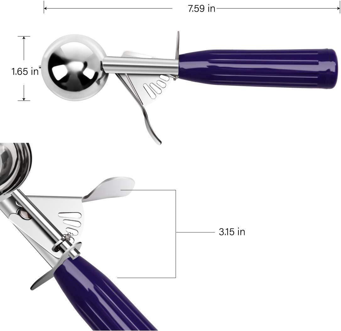 Commercial-Grade Ice Cream Scooper 0.75 oz, 18/8 Stainless Steel Cookie Scoop with Plastic Handle, Portion Control Disher Scoop for Bakeries, Restaurants & Dessert Shops, #40, Purple