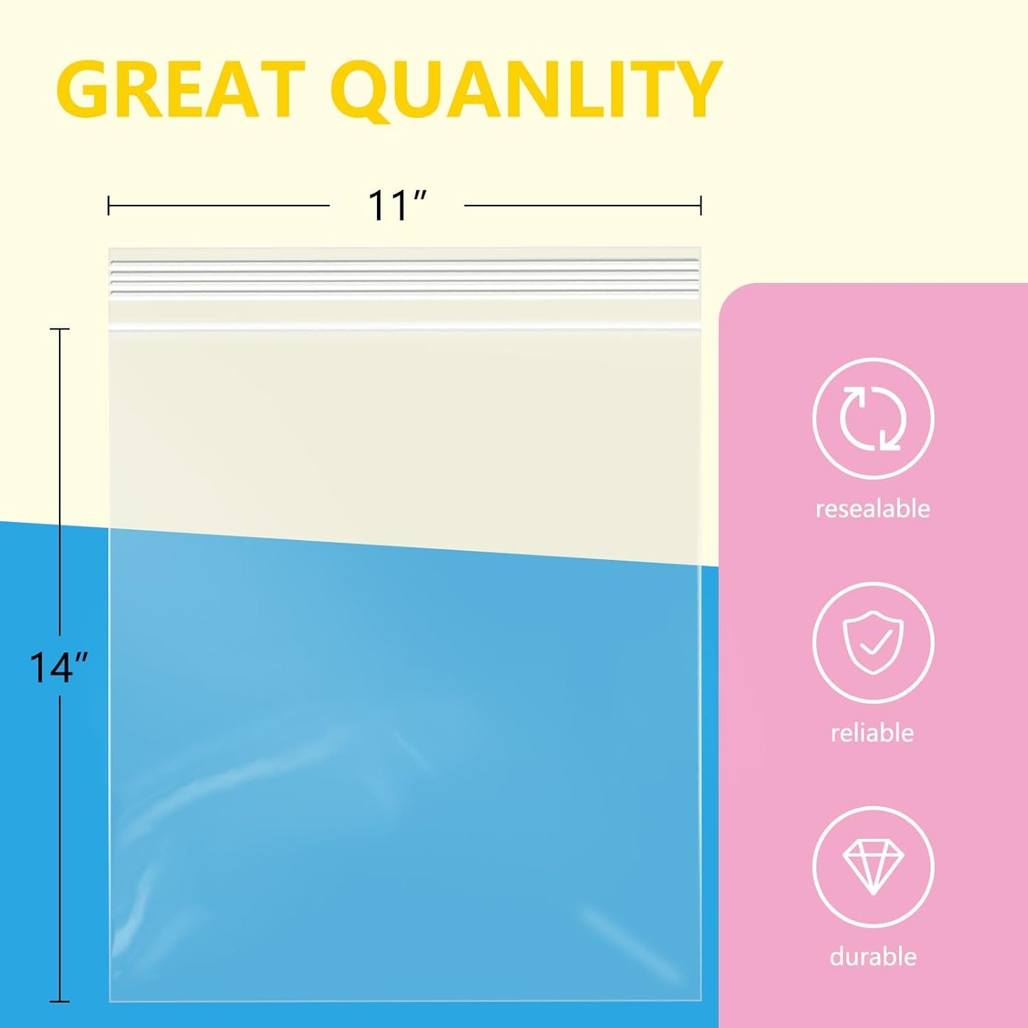 iMailer - 200 Pcs- 11" x 14" Reclosable Plastic Zip Poly Bags- Clear Zip Bag for Prints, Photos, Documents, Clothing, T-Shirt