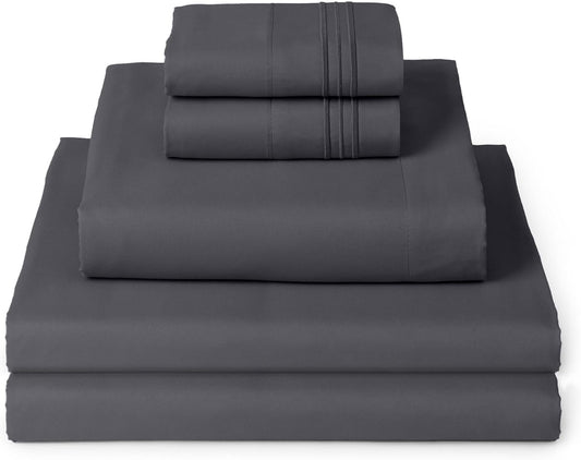 Mellanni Split King Sheets Set - 5 PC Iconic Collection Bedding - Hotel Luxury, Extra Soft, Cooling Bed Sheets - Wrinkle, Fade, Stain Resistant (Split King, Charcoal)