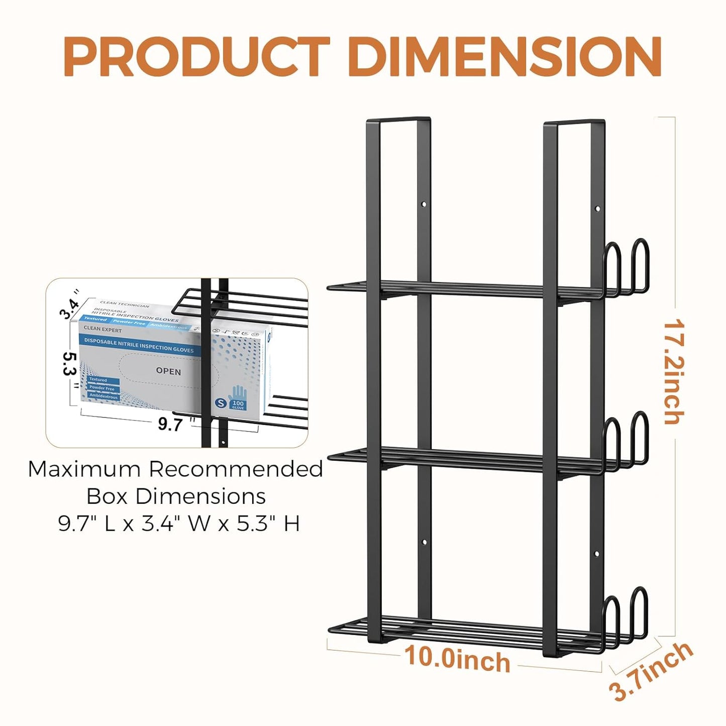Glove Holder Dispenser for Wall Mount, Black Metal Disposable Latex Gloves Holder for Lab, Wall-Mounted Triple Rubber Box Holder, Tissue Rack for Kitchen and Garage