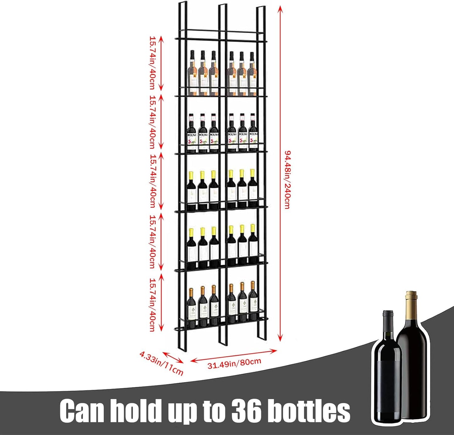 Wine Racks Wall Mounted, 6-Tier Wine Storage Holder, Black Industrial Bar Liquor Bottle Display Shelf, for Home Bar, Kitchen, Dining Rooms, & Wine Cellars(Black, 2 Column)