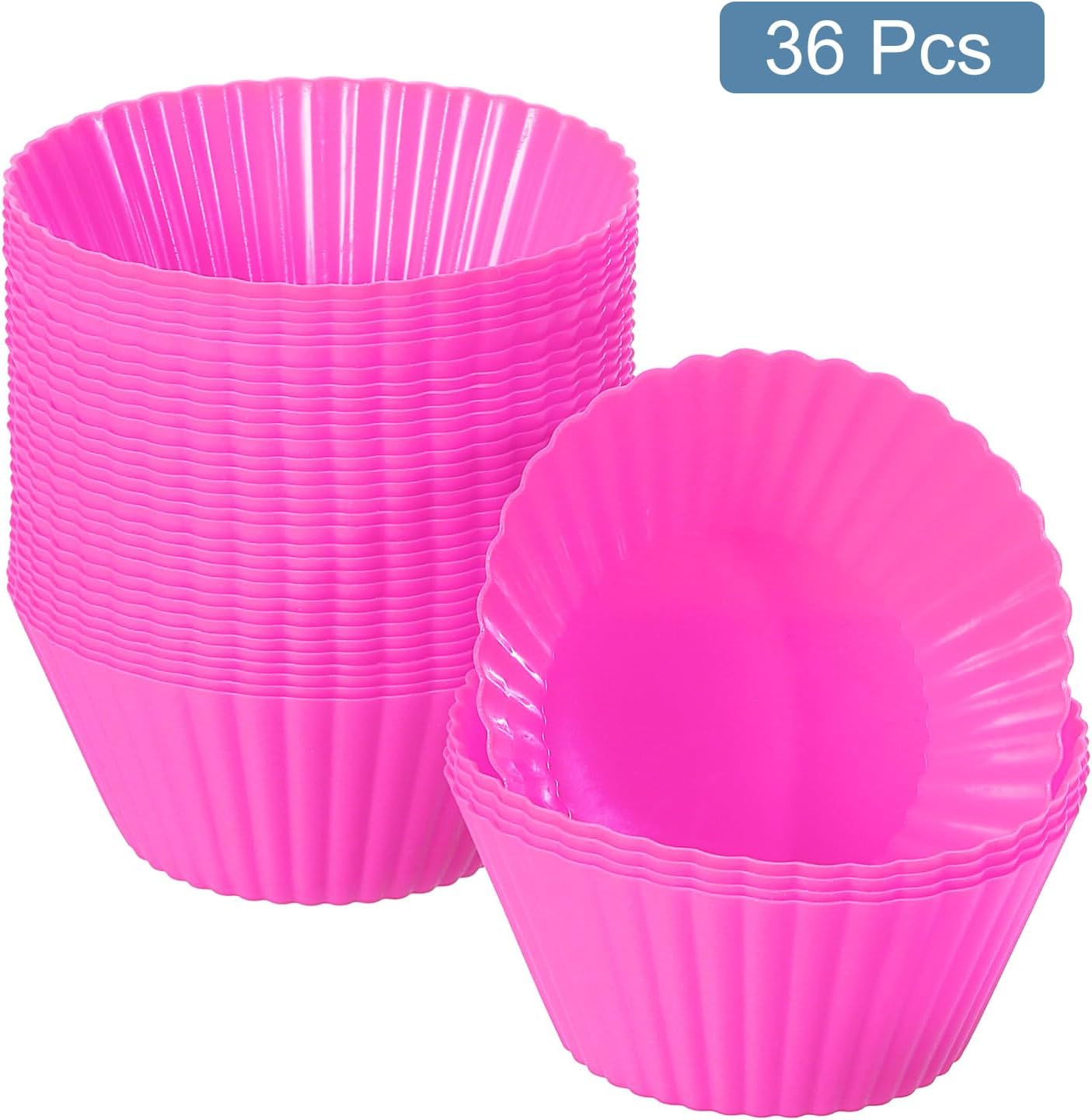 uxcell 36Pcs Silicone Cupcake Liners, Non-Stick Baking Cups, for Cooking Eggs, Baking Muffins and Make a Cake(Rose Red)