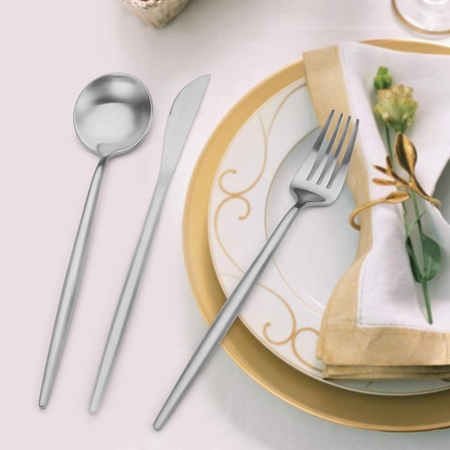 Matte Silverware Set , Oliviola 20-Piece Stainless Steel Flatware Cutlery Set Service for 4, Satin Finish Kitchen Utensil Set, Dishwasher Safe