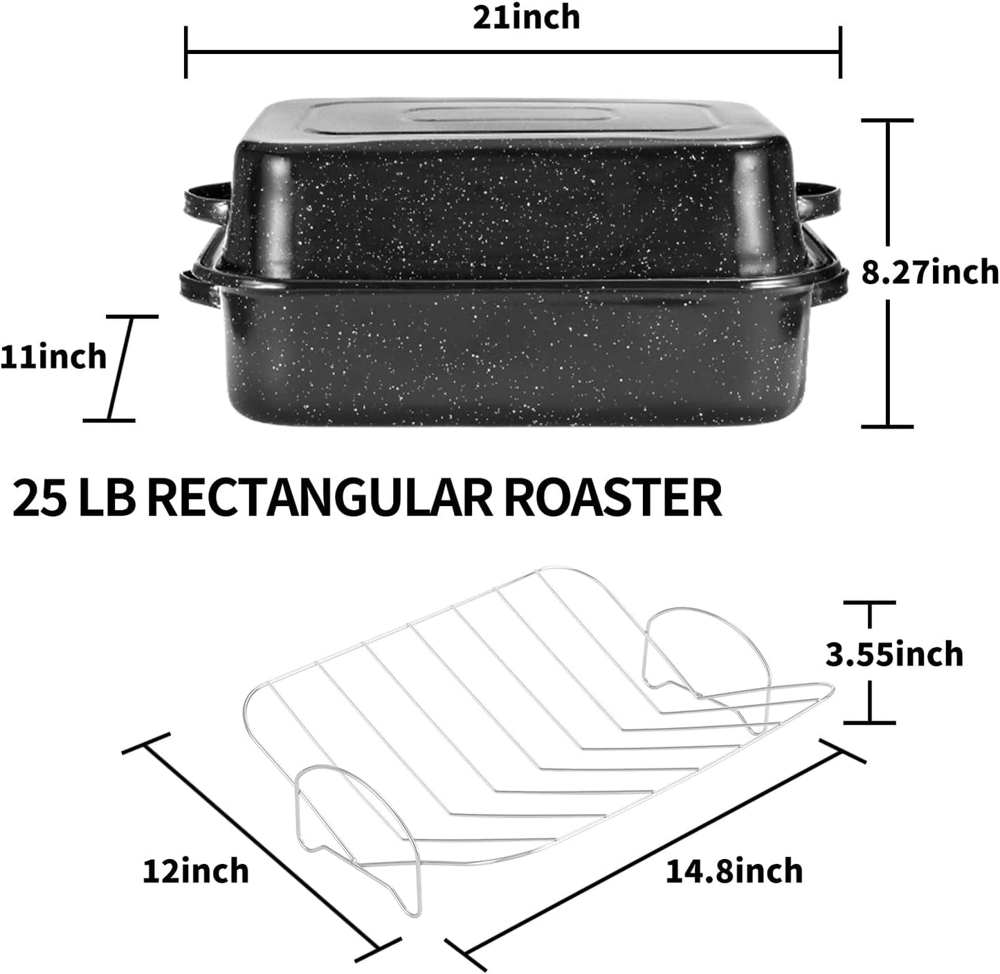 JY COOKMENT Roasting Pan With Lid and Rack, 21' Rectangular, 25lb Turkey Roaster Pot, Large Oven Roaster Tray, V-Rack and Versatile Lid Bone Turkey Baster