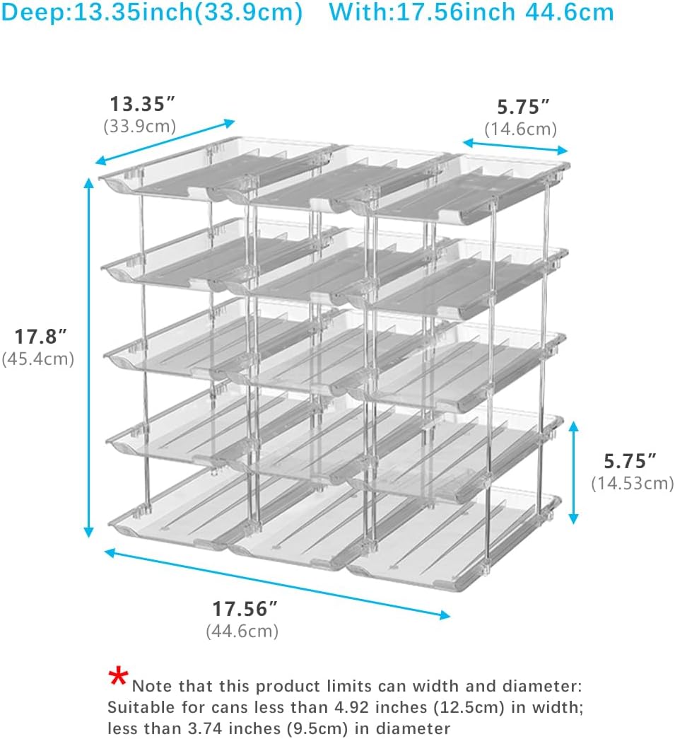 Can Organizer For Pantry, Adjustable Height And Width Canned Goods Organizer, Soup Can Organizer Holds Up to 60 Cans for Kitchen Cabinet or Refrigerator(CLear 5 Tier)