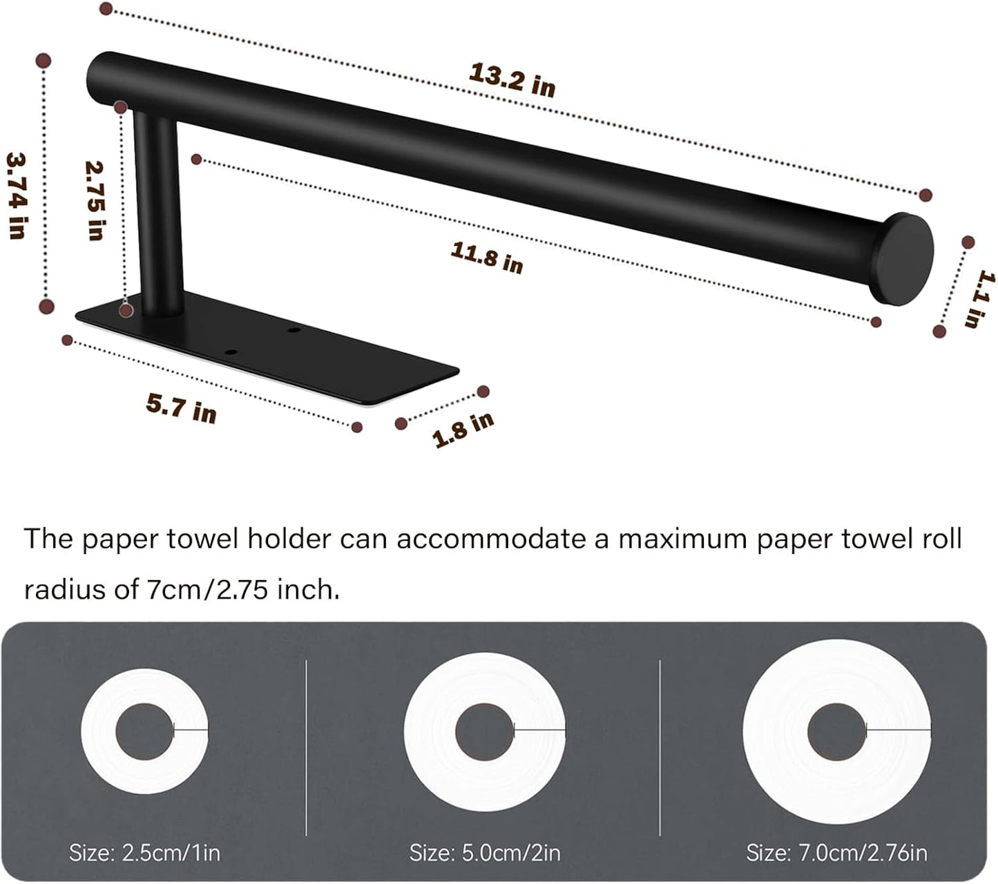 Self Adhesive or Drilling Paper Towel Holder Under Cabinet,Black Stainless Steel Hanging Paper Towel Holder Wall Mount for Kitchen Paper Towel,Under Counter Paper Towel Roll Rack for Home,Bathroom,RV