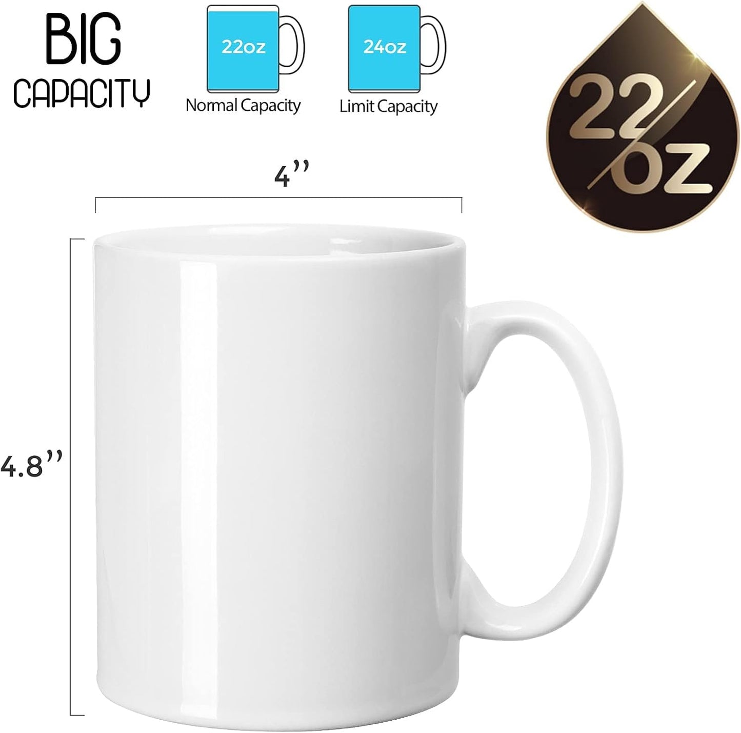 Large Coffee Mugs, 22 OZ(650ml) Extra Coffee Mug Set of 2, Smooth Ceramic Boss Cups, Big Capacity and Large Handle, for Dad Men, White
