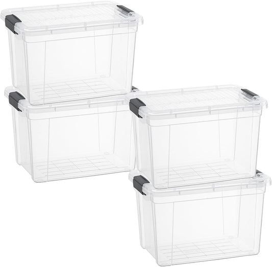 Superio Storage Bins with Lids- 4 Pack, 4.75 Qt Clear Boxes for Organizing, Stackable Plastic Containers- BPA Free, Non-Toxic, Odor Free, Organizer for Home, Office, Dorm