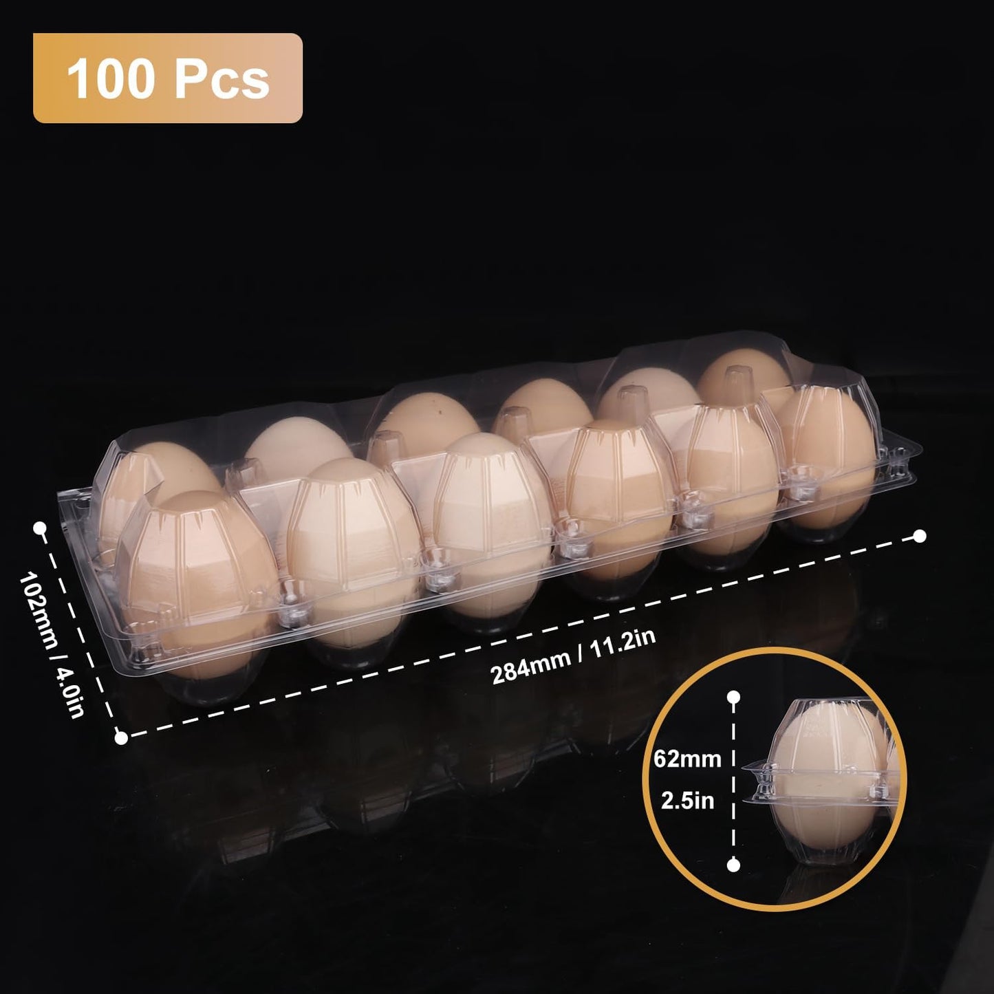 100 Pack Bulk Egg Cartons, Clear Plastic Chicken Egg Holders, Egg Tray Carton Holder for Home & Kitchen, Farm & Market Use, An Eco-Friendly Egg Storage Solution, 12 Grids(Medium Size)
