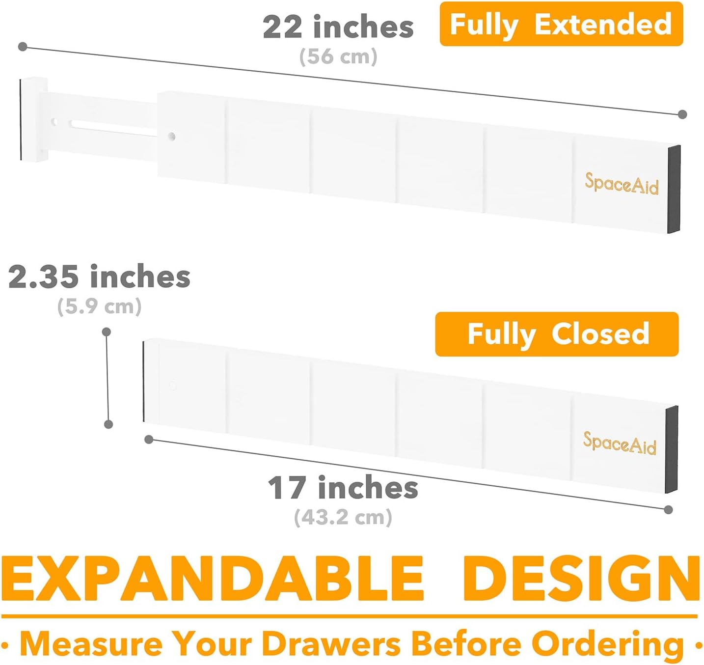 SpaceAid Bamboo Drawer Dividers with Inserts and Labels, Kitchen Adjustable Drawer Organizers, Expandable Organization for Home, Office, Dressers, 10 Dividers with 24 Inserts (17"-22" White)