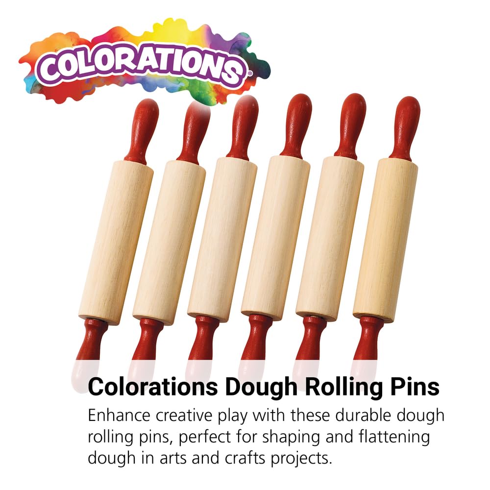Colorations Natural Wood Rolling Pins, Set of 6, for Kids, Arts & Crafts, 7 Inches x 1 Inch (d), Class Pack, Party Pack, Dough, Clay, Sculpting, 6RP