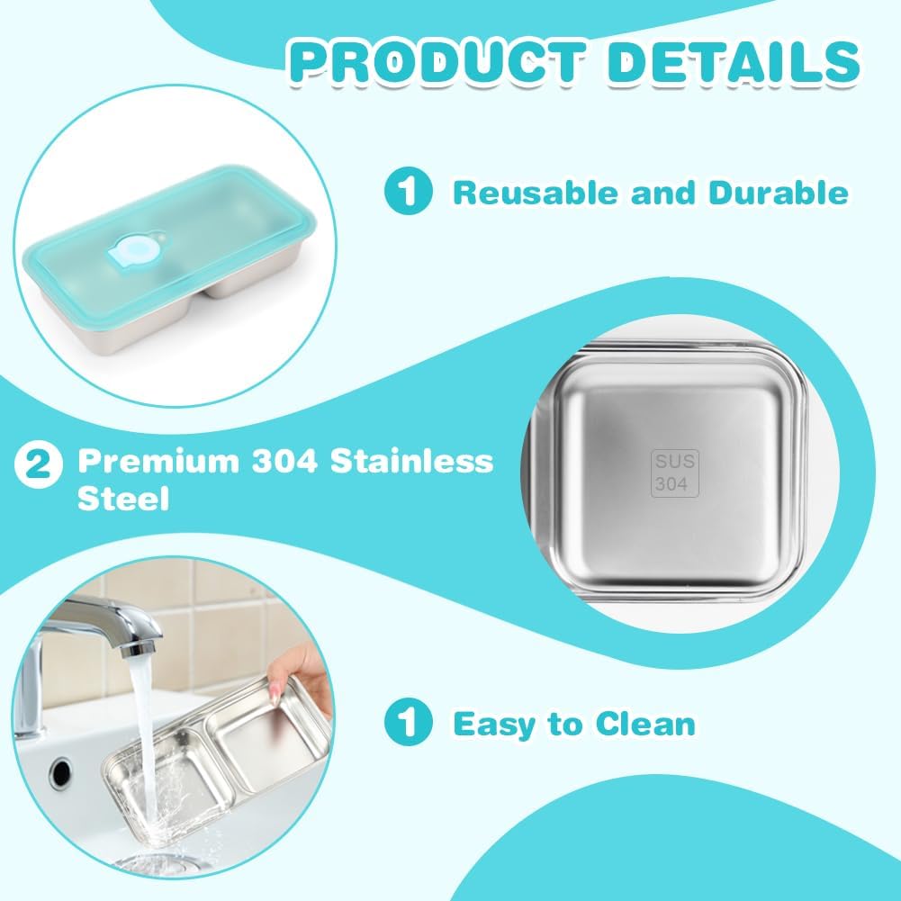 YQL 4 Pack Stainless Steel Snack Containers with Lids, Double Compartment Food Storage Boxes for Lunch Prep, Reusable Leakproof Bento Snack Boxes for Travel, Office, Camping