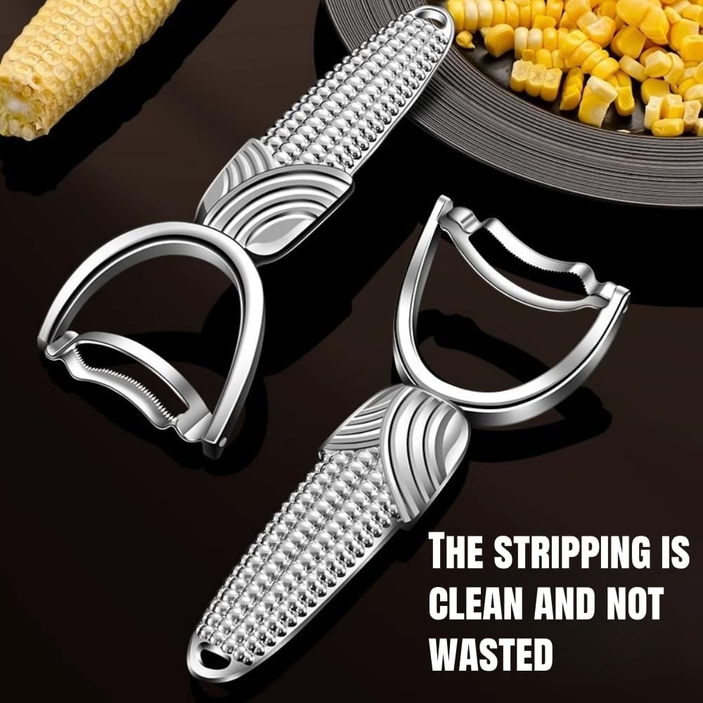 Corn Prep Peeler with sharp stainless steel blade, corn shaped non-slip handle made of aluminum alloy material, comfortable grip and light weight