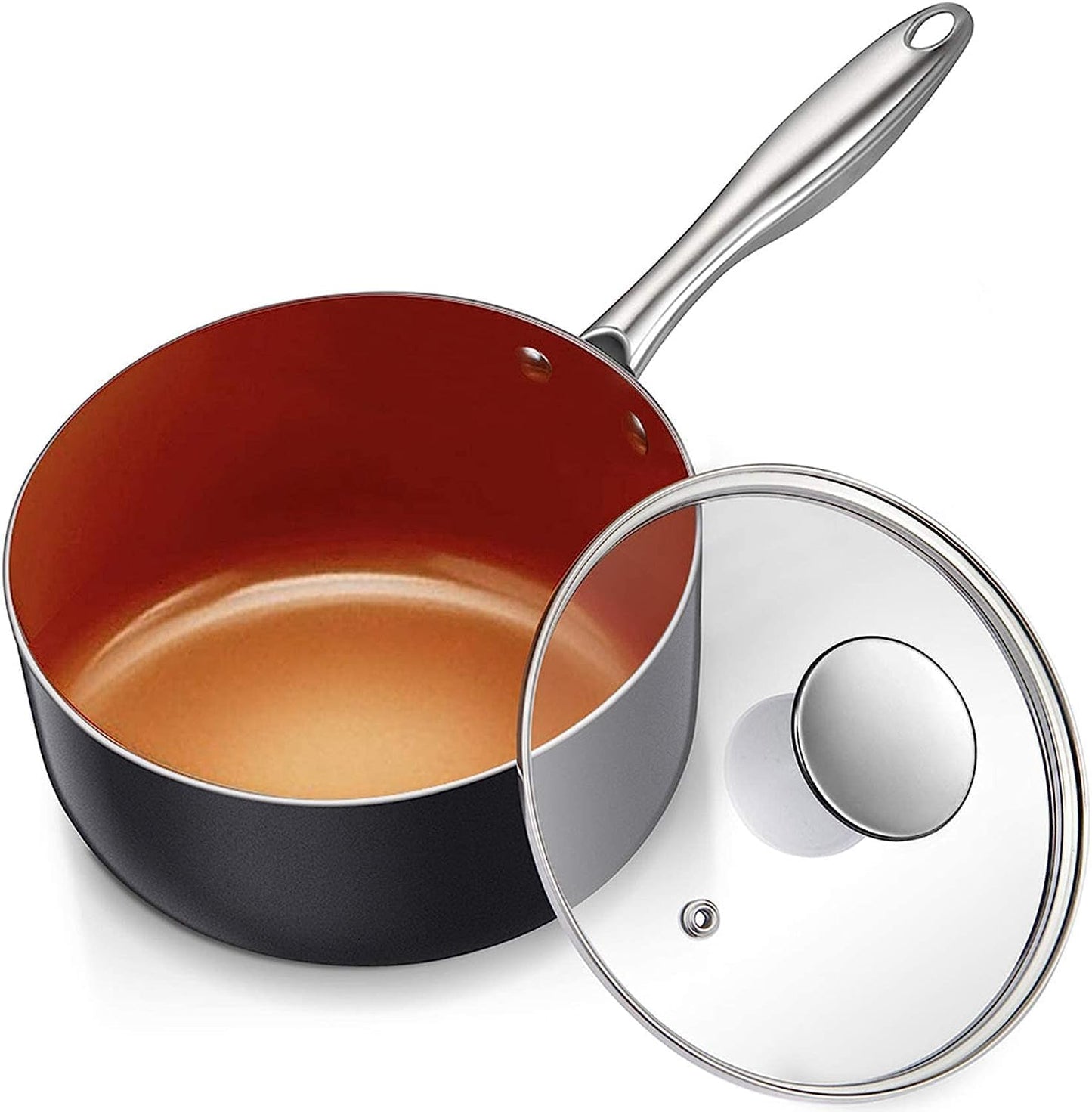 MICHELANGELO 1 Quart Saucepan with Lid, Ultra Nonstick Ceramic Sauce Pan with Lid, Small Pot with Lid, 1 Quart Saucepan Nonstick, Small Sauce Pot, Copper
