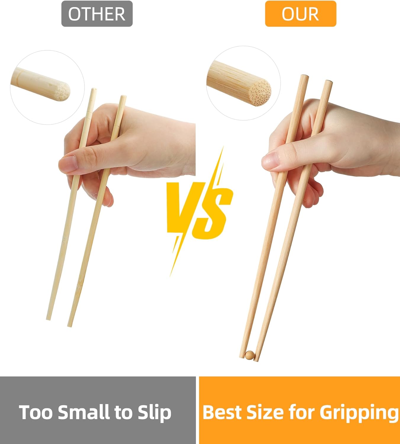 100Pairs Bamboo Chopsticks Disposable | Individually Wrapped | Bulk | Separated | Round | Premium Quality-（9.45in)