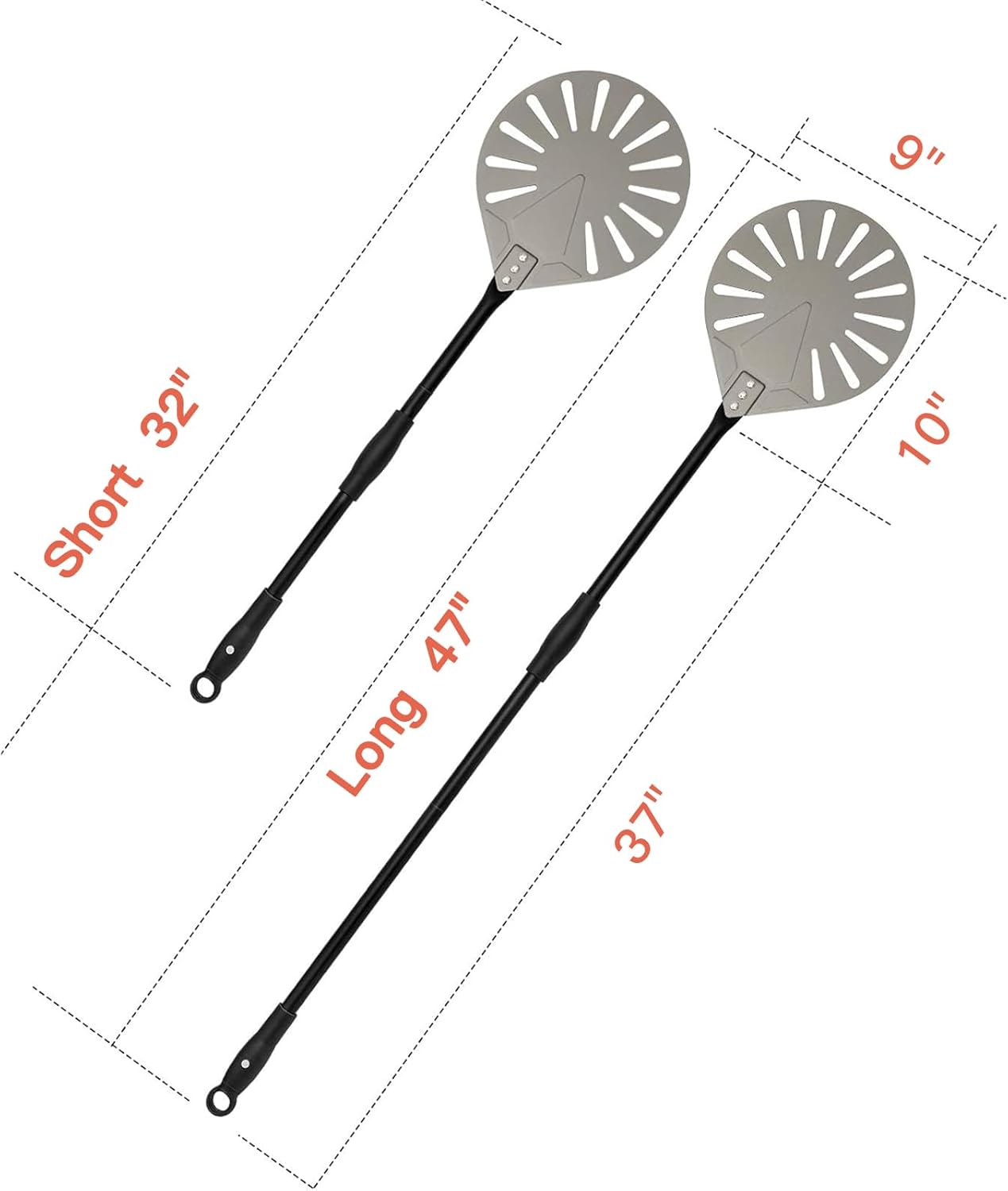 G.a HOMEFAVOR 9" x 10" Perforated Pizza Peel 47 Inch overall, Rectangular Aluminum Pizza Turning Peel with Extended Silcone Handle for Baking Pizza Brick Oven