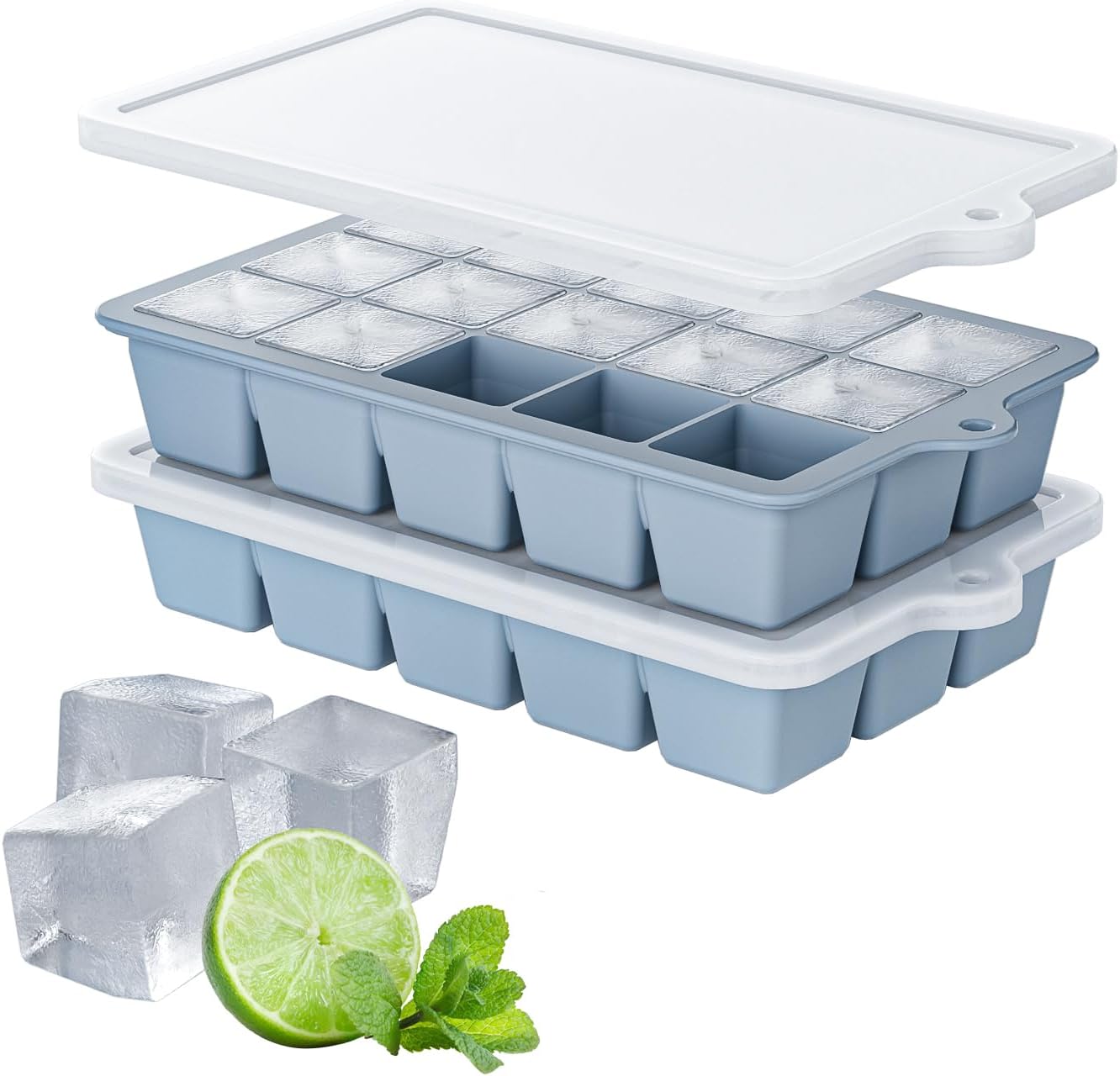 Silicone Ice Cube Tray 2 Pack, HANCELANT Ice Cube Mold, Ice Trays for Freezer with Lid for Whiskey, Baby Food, BPA Free, Easy Release