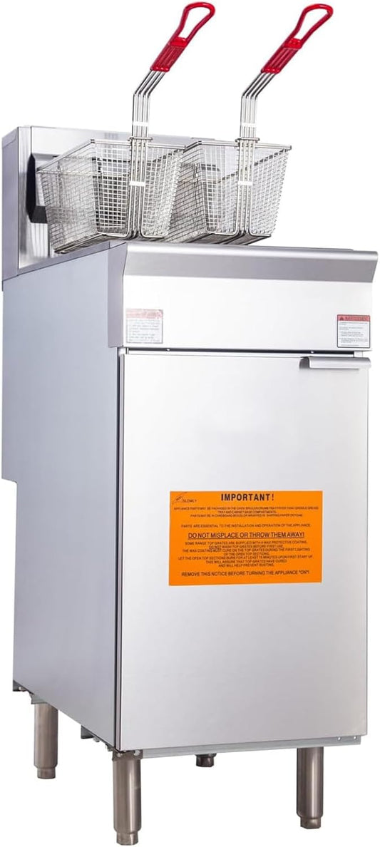 CLIVIA Gas Deep Fryer, Commercial Floor Natural Gas Fryer with 2 Basket, 55 lb. Capacity with 4 Burners, 120,000 BTU Free Standing Floor Fryer for Restaurants