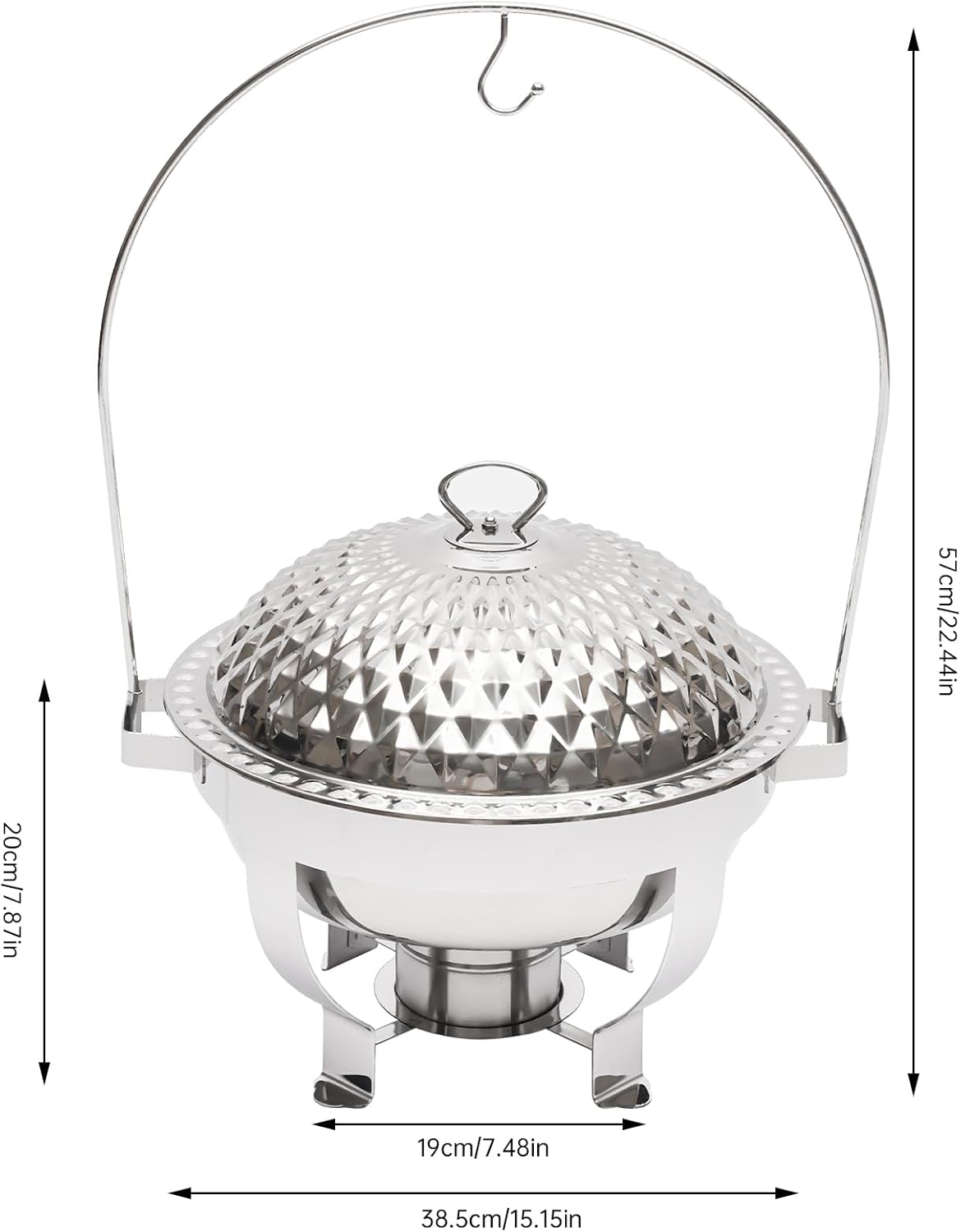 Chafing Dish Buffet Set, Stainless Steel Hanging Lid Dining Stove, Roll Top Chafing Dish Buffet Diamond-Shaped Lid and Round Stand for Buffet Restaurants and Banquets (Silver, 4.5L/4.76Qt)