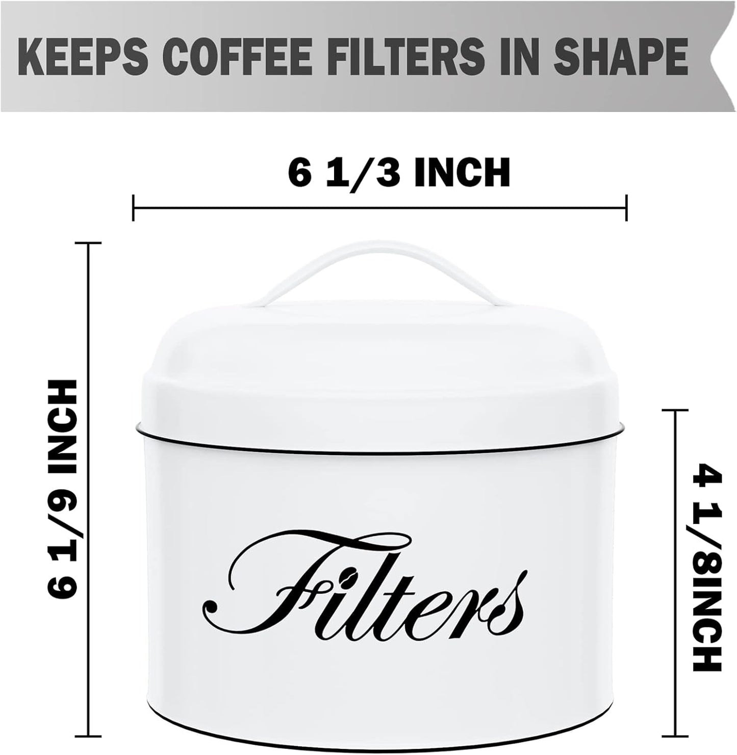 Coffee Filter Holder, White Basket Coffee Filter Storage with Lid, Round Coffee Filter Container for Counter, Rustic Farmhouse Coffee Bar Accessories Decor (White)