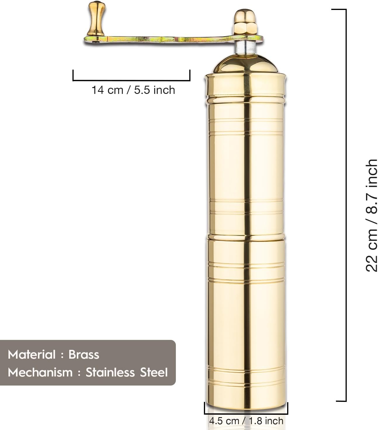 Decorative Handmade Turkish Black Pepper & Coffee Grinder, Refillable Turkish Spice Mill with Adjustable Coarseness, Manual Coffee Mill with Handle, Coffee Grinder Metal with Hand Crank