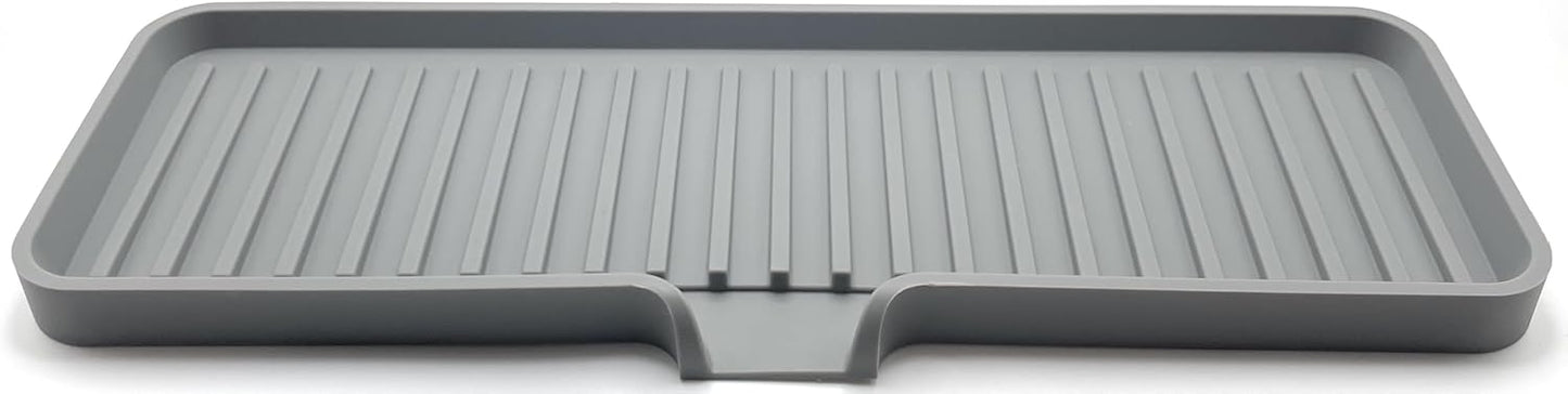 Happitasa Silicone Soap Dish Tray and Sponge Holder with Drain Chute | Bathroom and Kitchen Sink Organizer Caddy (Grey, 12"x4", 7.4 Ounces)