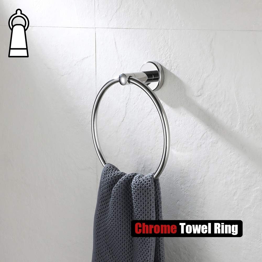 JQK Chrome Towel Ring, 304 Stainless Steel Hand Towel Holder for Bathroom, Polished Finish Wall Mount, TR130-CH