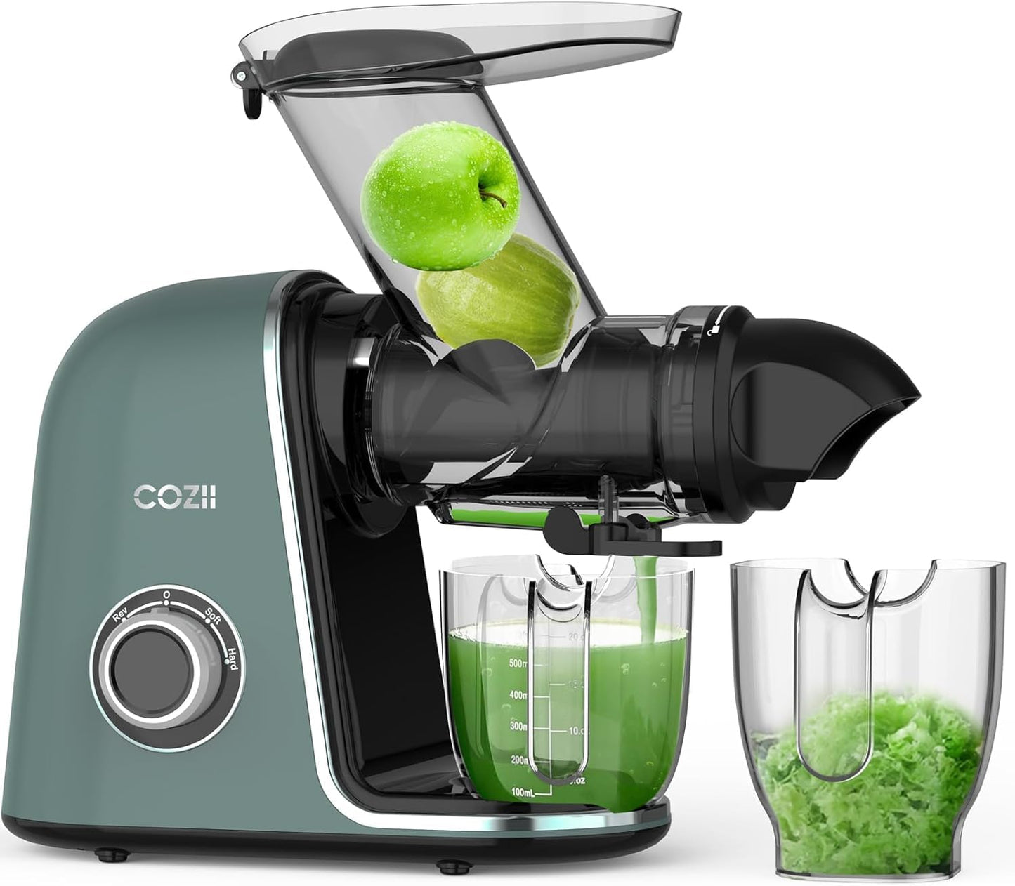 COZII Cold Press Juicer,Non-Clog Slow Masticating Juicer Soft/hard Mode & Quiet Motor,3.6 Inch Large Feed Chute For Vegetable and Fruit,Easy to Clean Juicer Machines,Dishwasher Safe,High Juice Yield