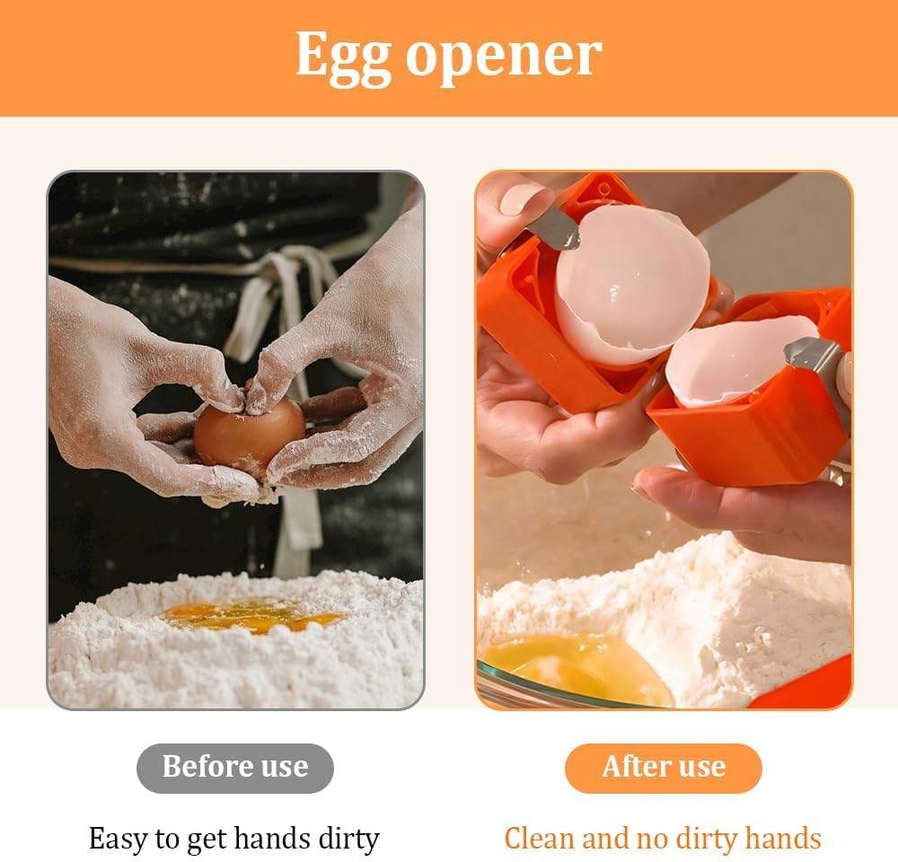 Egg Shell Opener Remover, Eggs Peeler Separator for Boiled and Raw Eggs, Stainless Steel Eggshell Cutter Kitchen Tools for Cooking and Breakfast Prep (Orange Square, 3 Pcs)