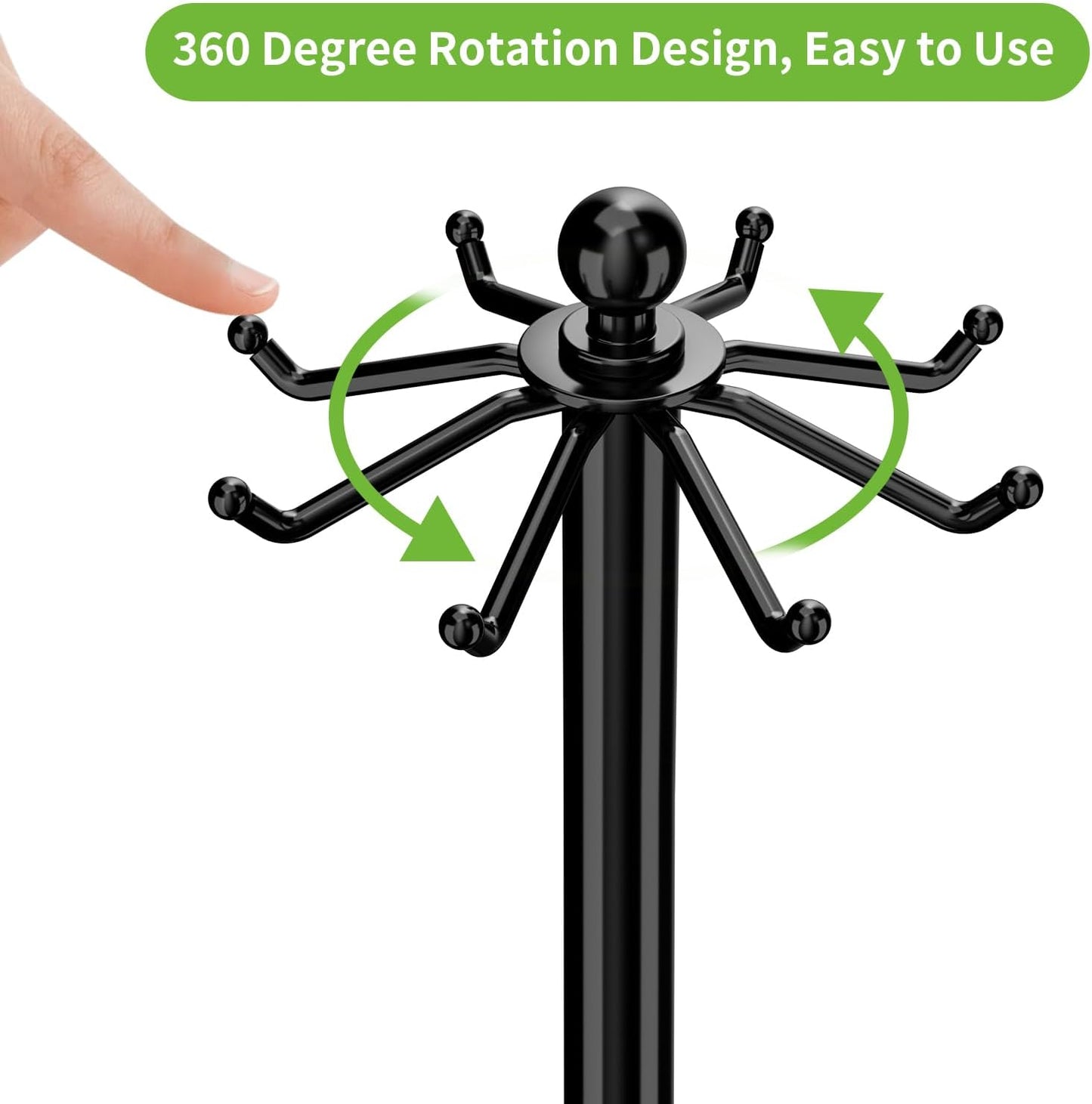 Kitchen Countertop Utensil Holder, Stainless Steel Rotatable Cooking Utensils Holder with 8 Rotating Hooks, Hanging Organizer for Spoon, Spatula, Black