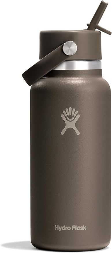 Hydro Flask Water Bottle - Insulated Stainless Steel - Wide Mouth Flex Straw Lid, Non Spill, Leakproof and Refillable in 32 Oz Sandpiper