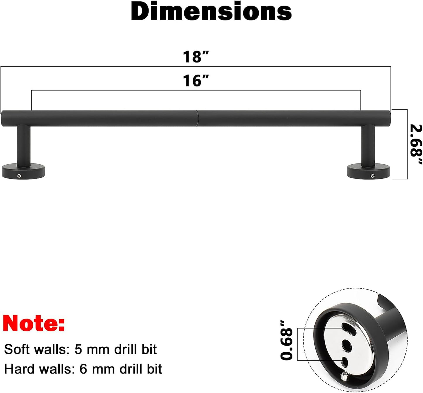 NearMoon Bath Towel Bar, Bath Accessories Thicken Stainless Steel Shower Towel Rack for Bathroom, Towel Holder Wall Mounted (2 Pack, Matte Black, 18 Inch)