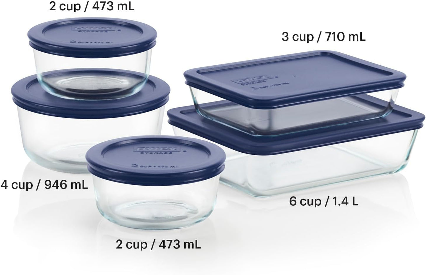 Pyrex Simply Store (5-Pack) Medium Glass Food Storage Containers Set, (3, 4 & 6 Cup) Meal Prep Containers With BPA-Free Lids, Dishwasher & Microwave Safe