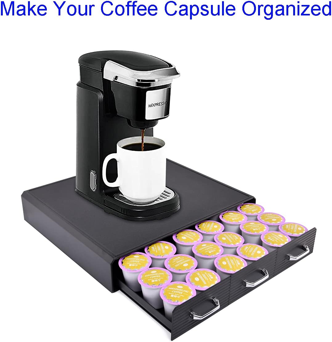 Coffee Pod Storage Drawer Coffee Capsule Organize Drawer Coffee Maker Holder Organizer,Compatible with 36 Capacity K-Cup or 48 Nespresso Capsule, Black
