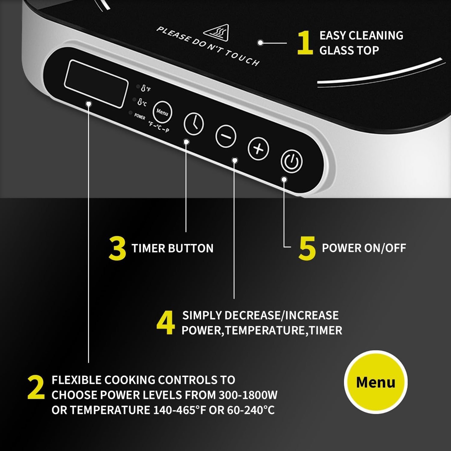 1800W Portable Induction Countertop Cooktop 10 Power Levels Burners Electric Stove with 140-465°F Timer Settings Induction Burner Suitable and Digital Sensor for Magnetic Cookware