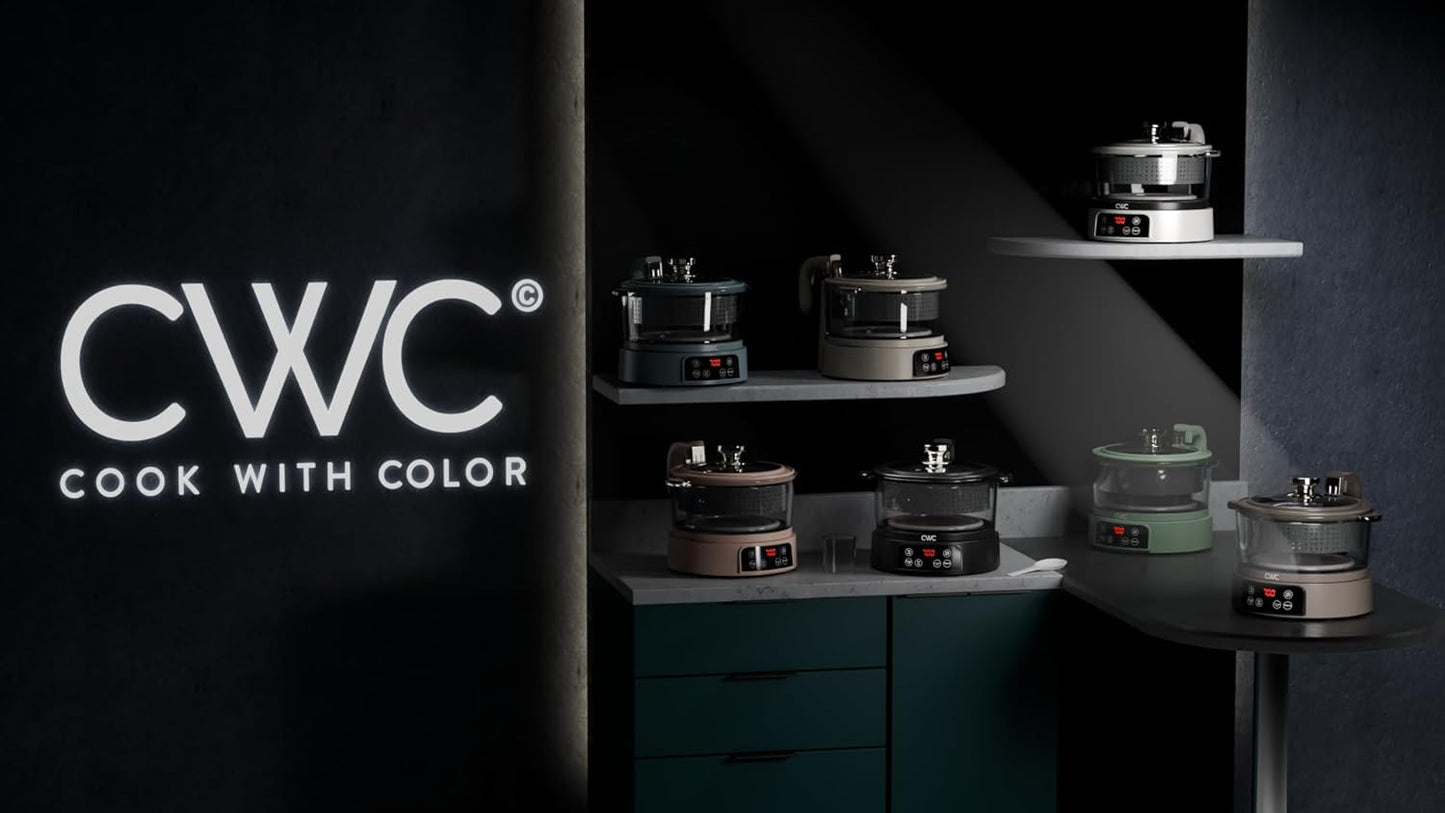 COOK WITH COLOR 3L Glass Low Carb Rice Cooker - Makes 6 Cups Cooked Low Sugar Rice with Auto Lift Filter Basket, Hotpot & Steamer for Rice, Grains and Oats, Digital Panel with Keep Warm, Dark Sage