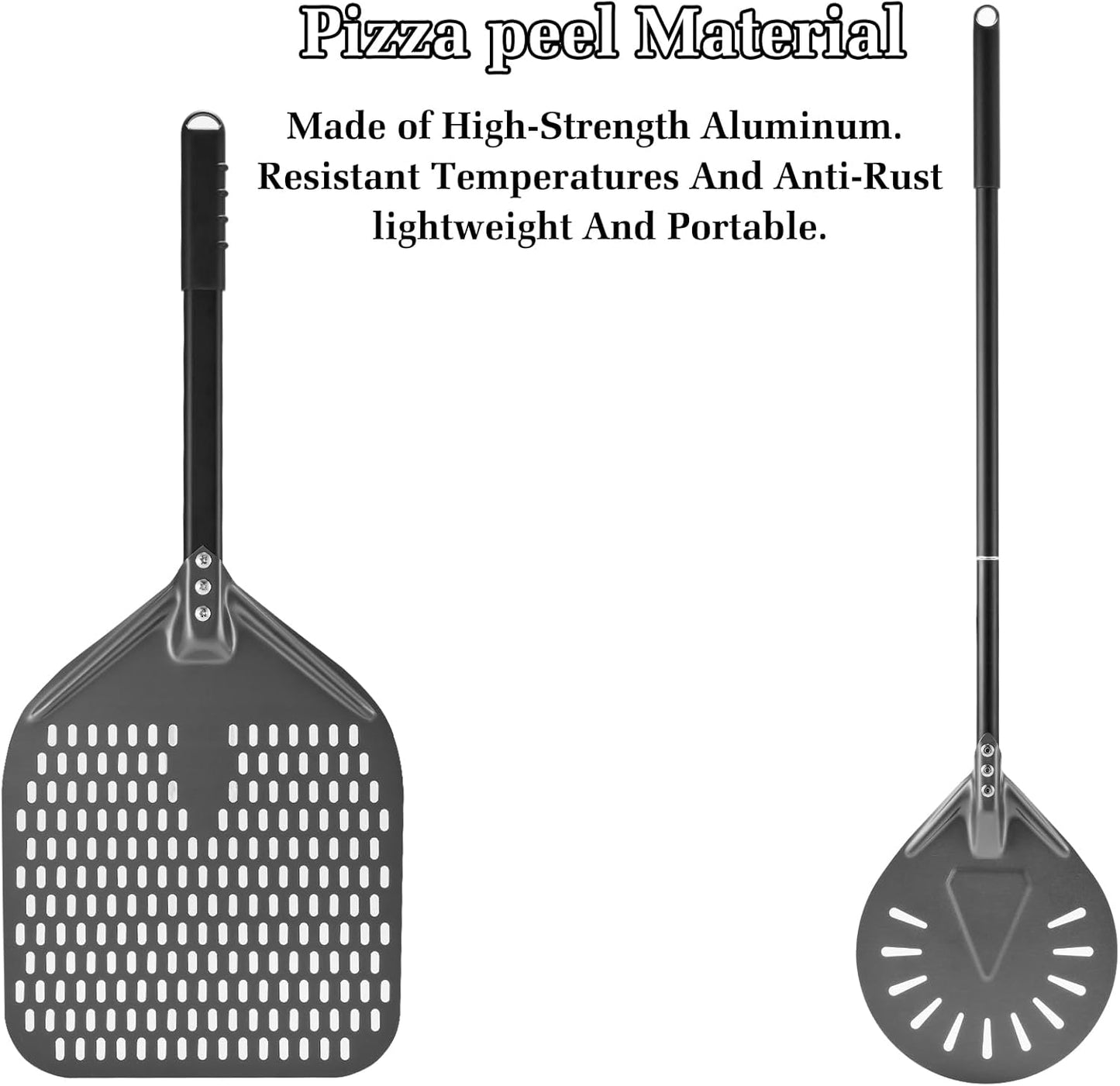 12 Inch + 9 Inch Perforated Pizza Peel Set, Pizza Turning Peel with Metal Handle, Pizza Spatula Paddle for Homemade Pizza Oven Accessories