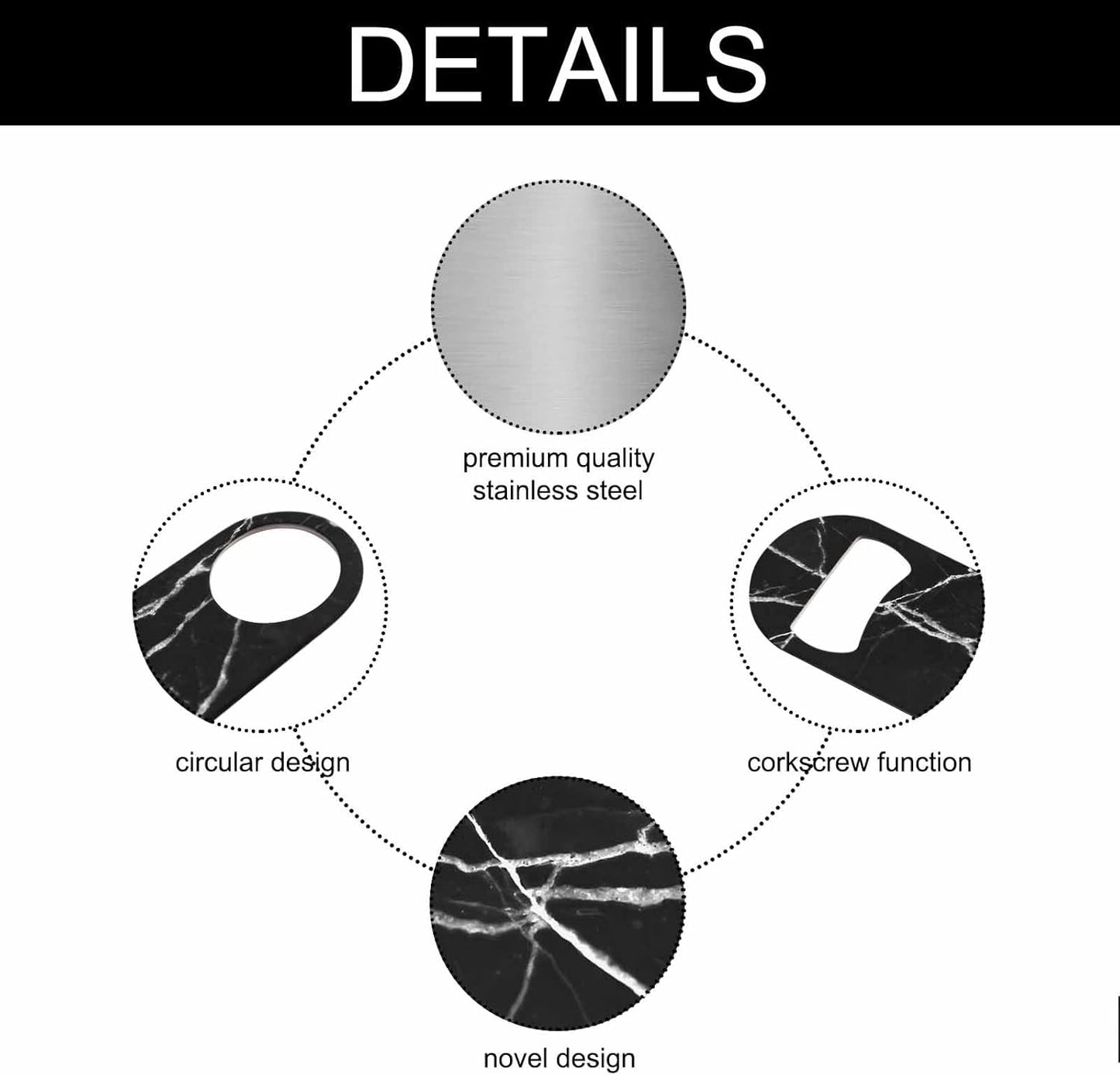 Black Marble Stainless Steel Bottle Opener Dark Texture with White Cracked Wave Art Flat Beer Bottle Opener Keychain for Home Kitchen Bar Restaurant Party Birthday Gift