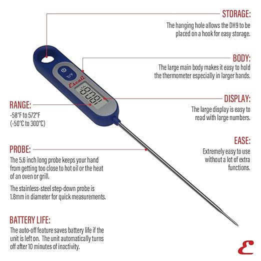 Escali Long Stem Digital Thermometer for Meat, Frying, Cooking, Candy and Kitchen Use, Extra Long 5.6-Inch Probe, Blue