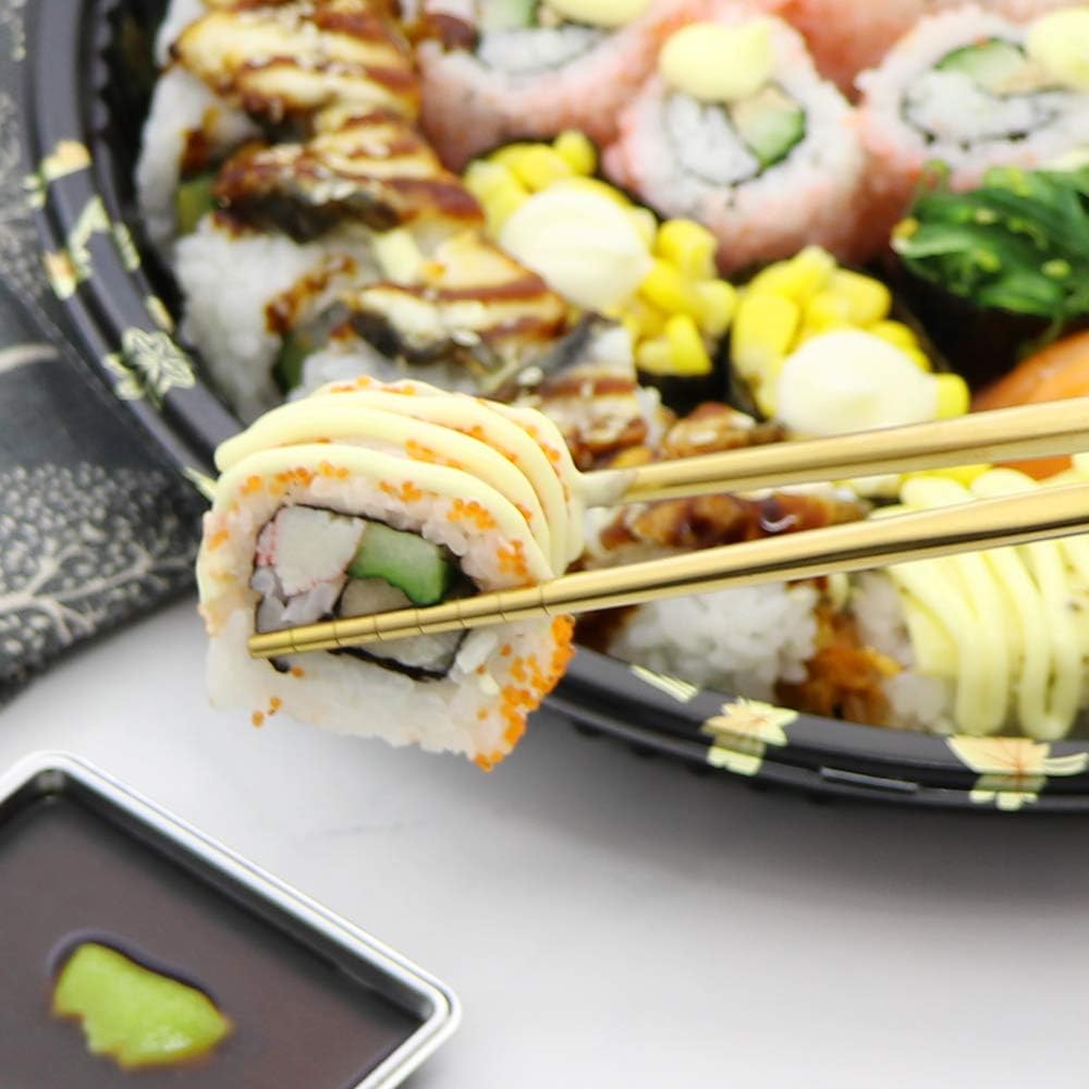 Stainless Steel Chopsticks Reusable Multicolor Lightweight 304 Metal Chopsticks Dishwasher Safe - 5 Pairs (Gold)