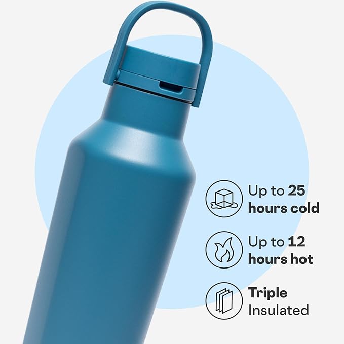 Corkcicle Sport Canteen - Keeps Drinks Cold 25 Hours - Stainless Steel Water Bottle - Triple-Insulated - Spill-Proof - Summer Drinkware Gift - Keeps Drinks Ice Cold - 20 oz - North Shore