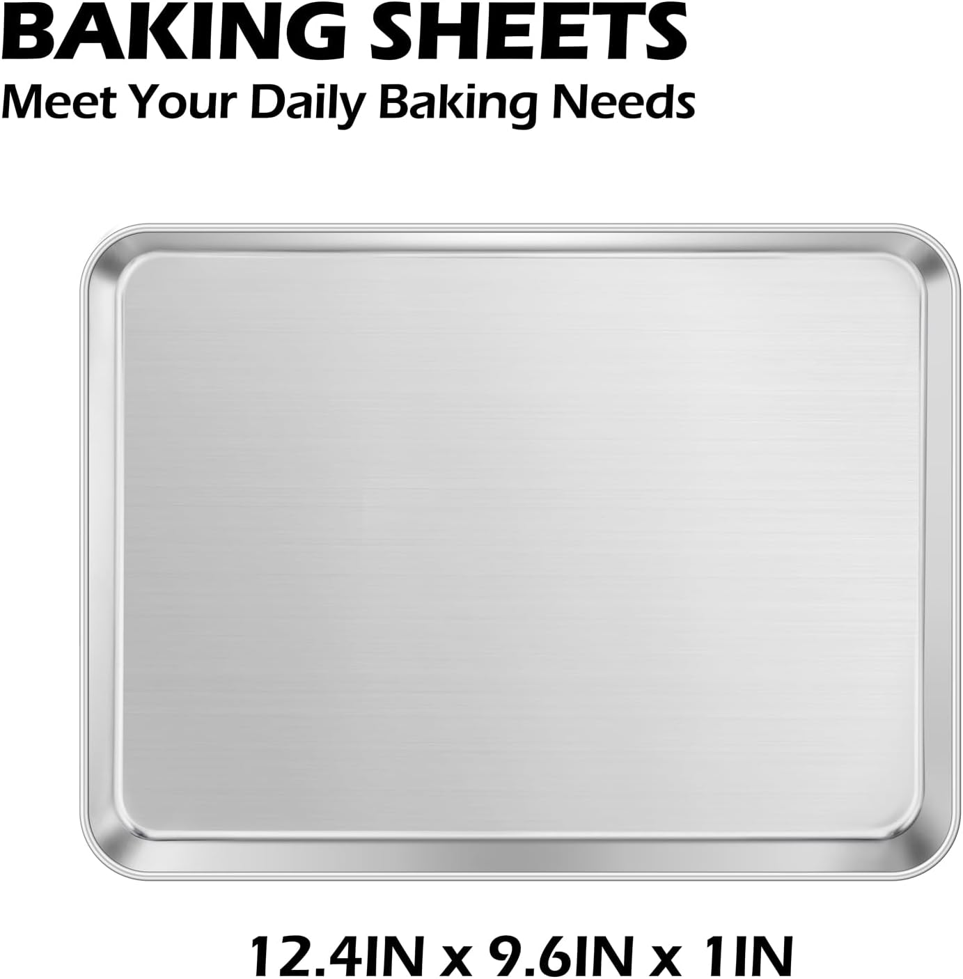 Baking Sheets Set of 2, Leonyo 12.4IN x 9.6IN Stainless Steel Cookie Sheets for Baking, 1IN Deep Metal Toaster Oven Pan Tray for Oven, Dishwasher Safe