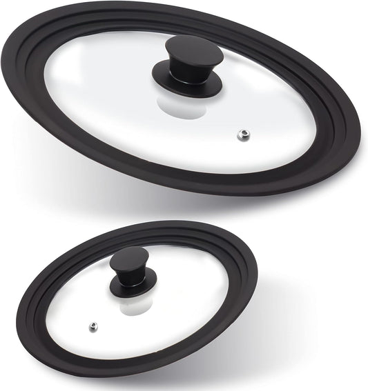 Anaeat Silicone Universal Lid for Pots, Pans and Skillets - Tempered Glass Covered with Heat Resistant Silicone Rim Fits All 6" to 11" Diameter Cookware -Easy to Use Replacement Frying Pan Cover