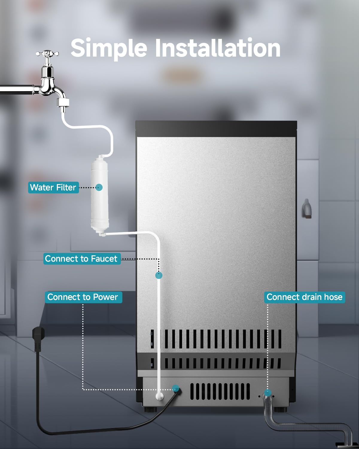 EUHOMY Commercial Ice Maker Machine,70lbs/24H,36 Ice Cubes in 8-12 Mins,Under Counter Ice Maker with Water Filter,12lbs Storage Capacity,Freestanding Ice Machine for Home/Bar/Cafe/Restaurant