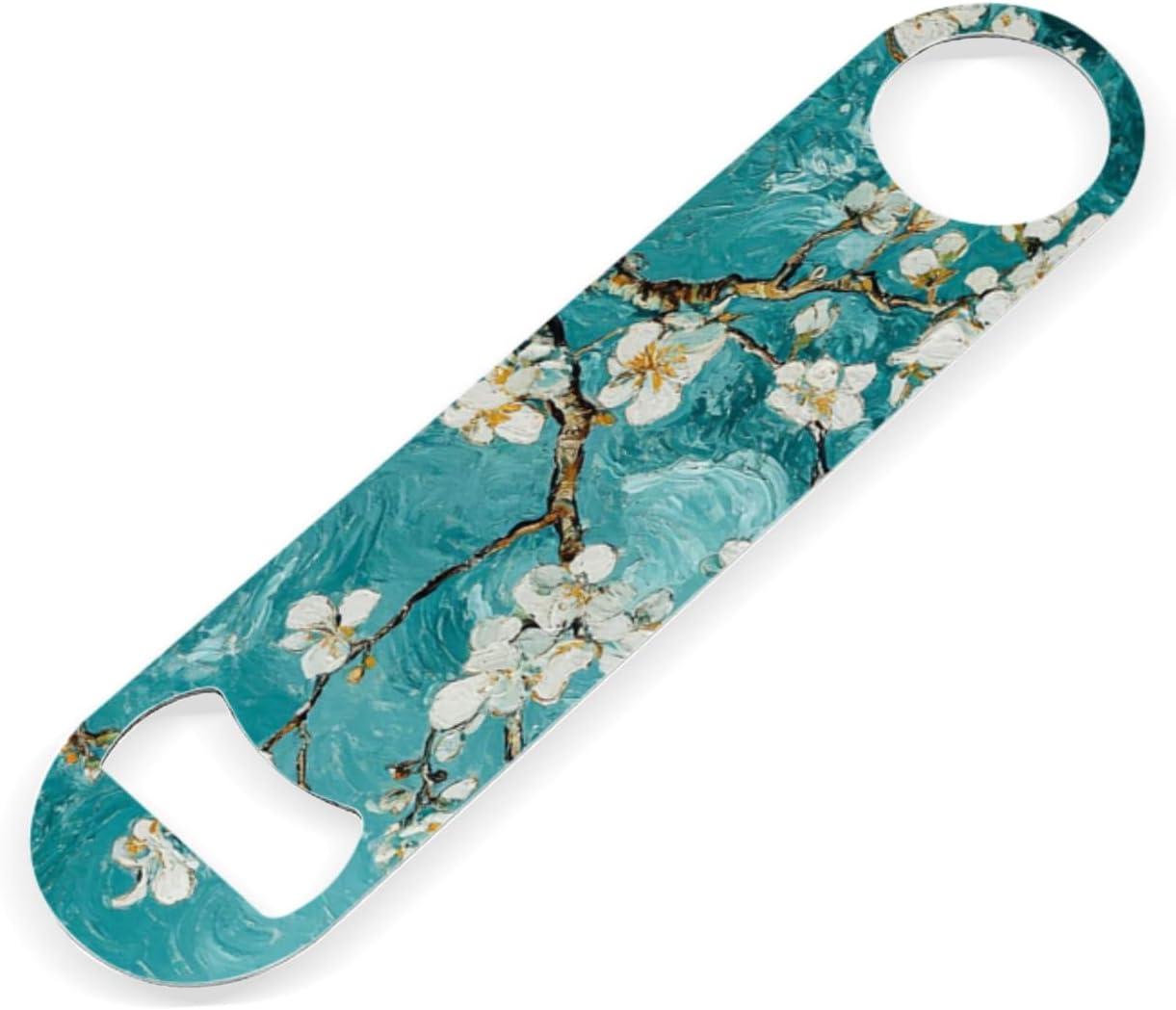 2 PACK Beer Bottle Opener, Stainless Steel Flat Bottle Openers,7 inch Metal Decor,Blue And White Almond Flowers